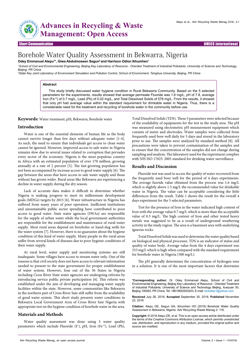 literature review on borehole water