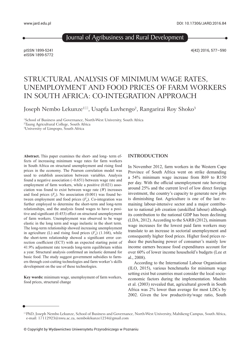 (PDF) STRUCTURAL ANALYSIS OF MINIMUM WAGE RATES, UNEMPLOYMENT AND FOOD