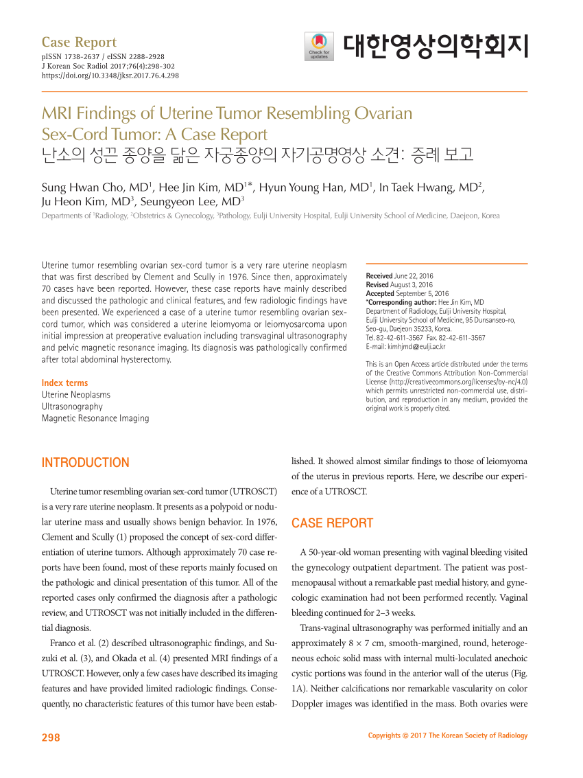 Pdf Mri Findings Of Uterine Tumor Resembling Ovarian Sex Cord Tumor A Case Report 