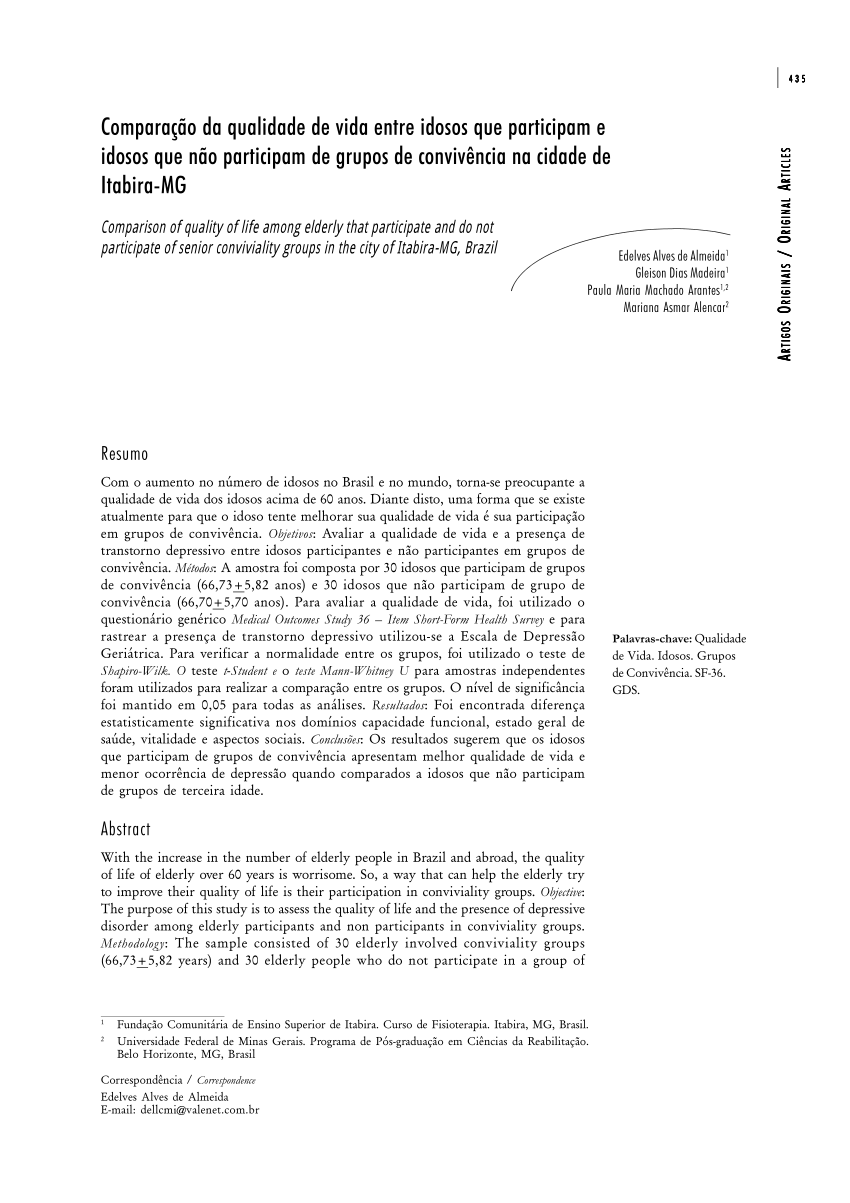 PDF Comparação da qualidade de vida entre idosos que participam e  