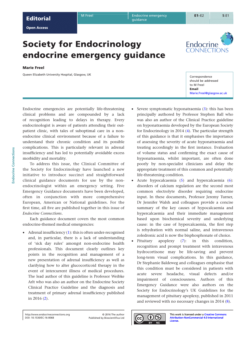 Pdf Society For Endocrinology Endocrine Emergency Guidance 