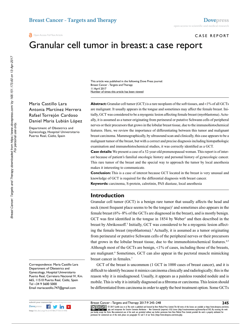 Pdf Granular Cell Tumor In Breast A Case Report