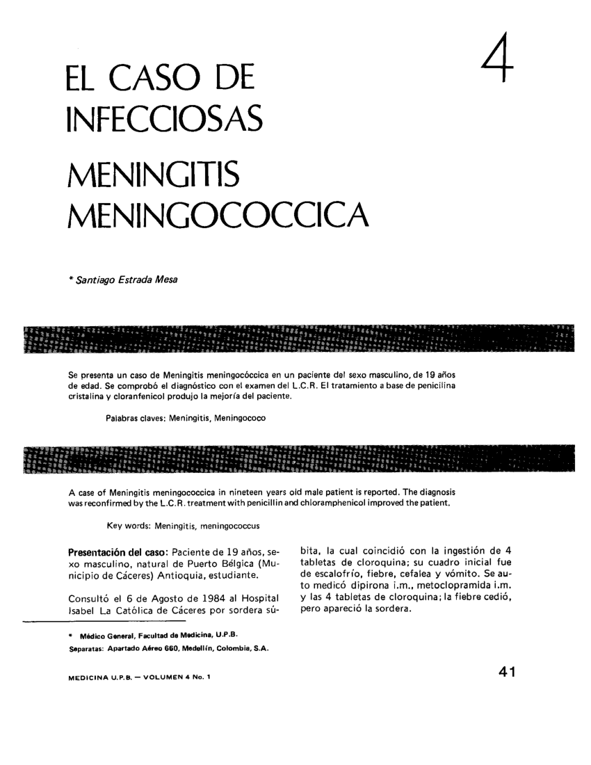 Pdf El Caso De Infecciosas Meningitis Meningococica 2143