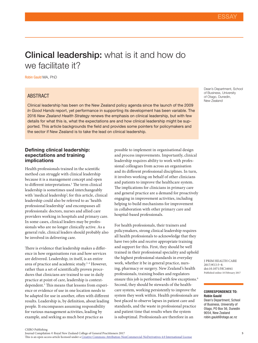 (PDF) Clinical leadership: What is it and how do we facilitate it?