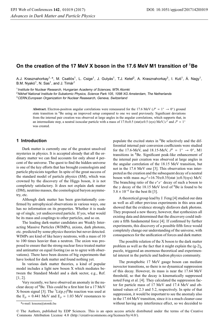 Pdf On The Creation Of The 17 Mev X Boson In The 17 6 Mev M1
