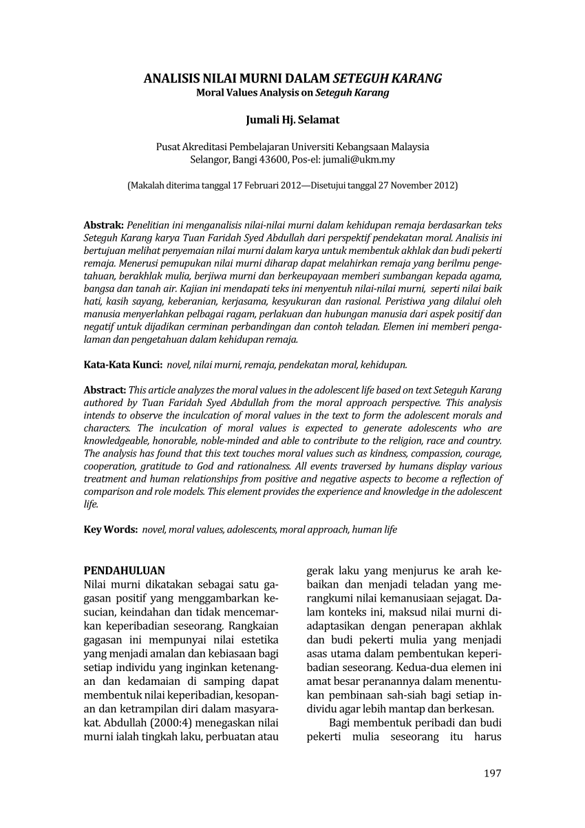 (PDF) Analisis Nilai Murni Dalam Seteguh Karang