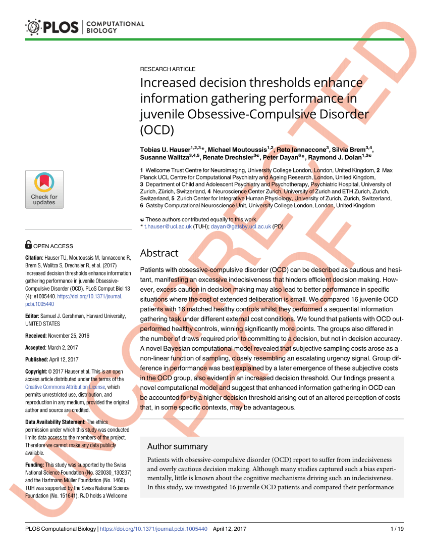 Pdf Increased Decision Thresholds Enhance Information Gathering Performance In Juvenile Obsessive Compulsive Disorder Ocd