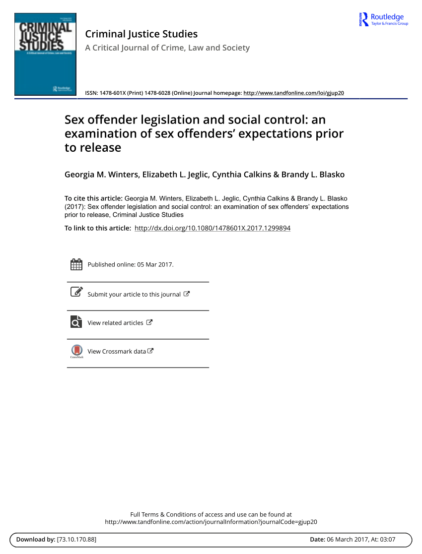 Pdf Sex Offender Legislation And Social Control An Examination Of Sex Offenders Expectations 