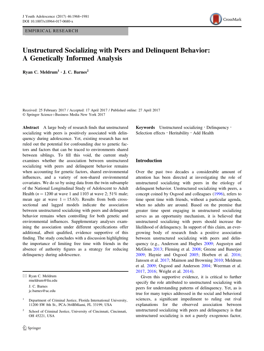 Descriptive Statistics For Wave 1 Add Health Study Variables