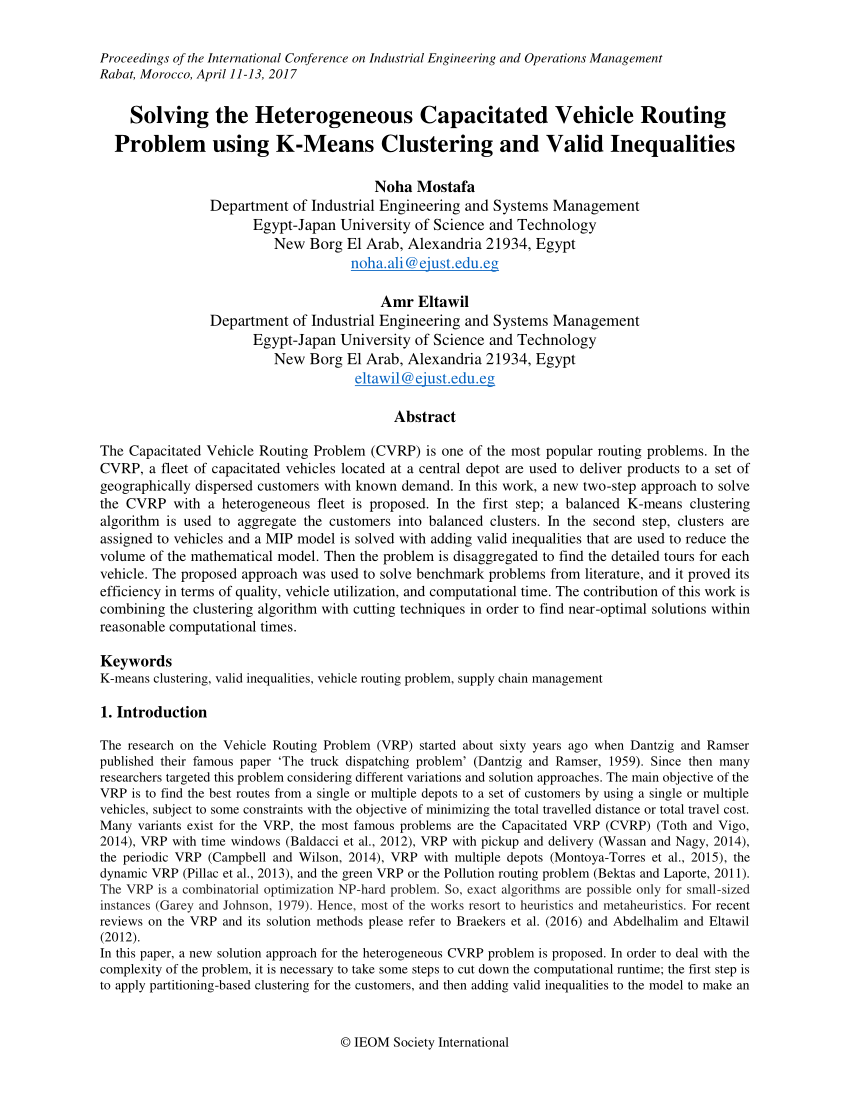 PDF] Solving the Capacitated Vehicle Routing Problem Based on Improved  Ant-clustering Algorithm