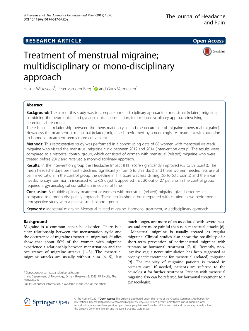 PDF) Treatment of menstrual migraine; multidisciplinary or mono