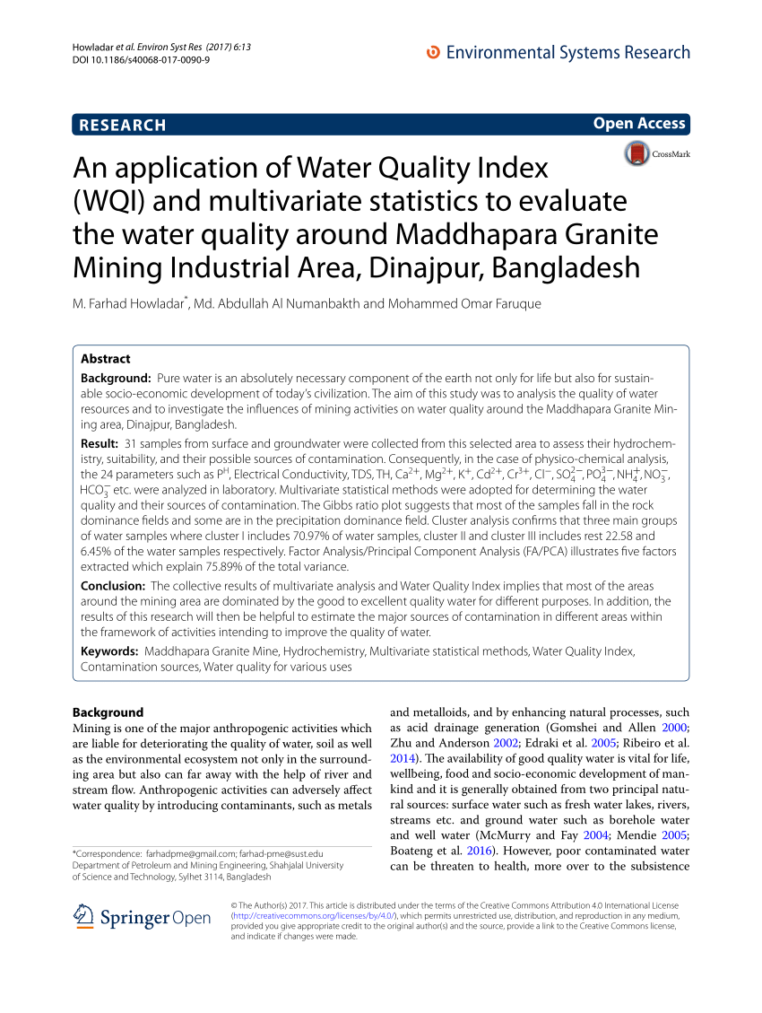 research paper on water quality index