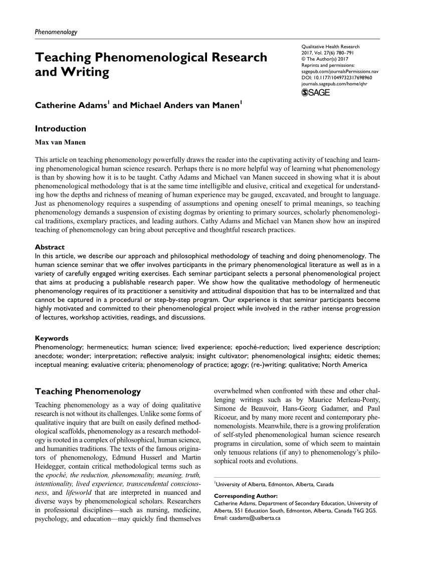 phenomenology qualitative research example pdf