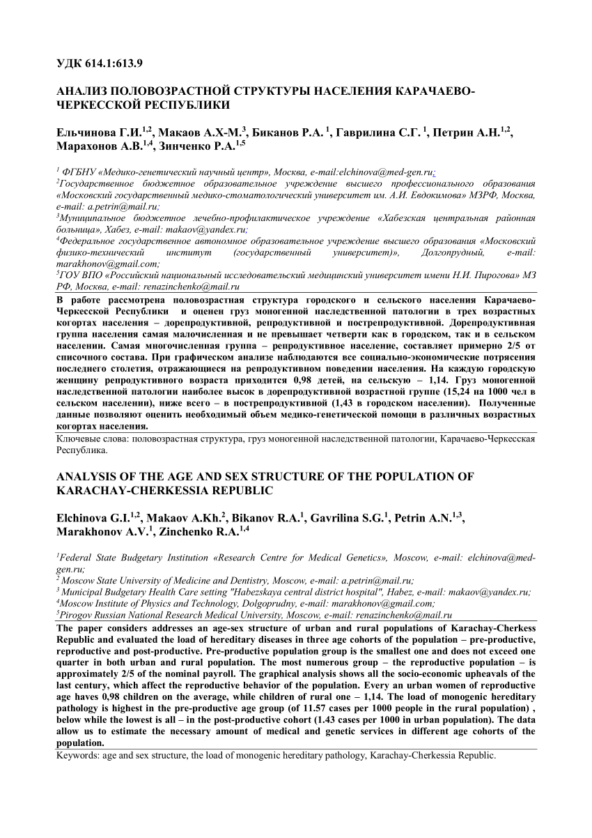 PDF) ANALYSIS OF THE AGE AND SEX STRUCTURE OF THE POPULATION OF  KARACHAY-CHERKESSIA REPUBLIC