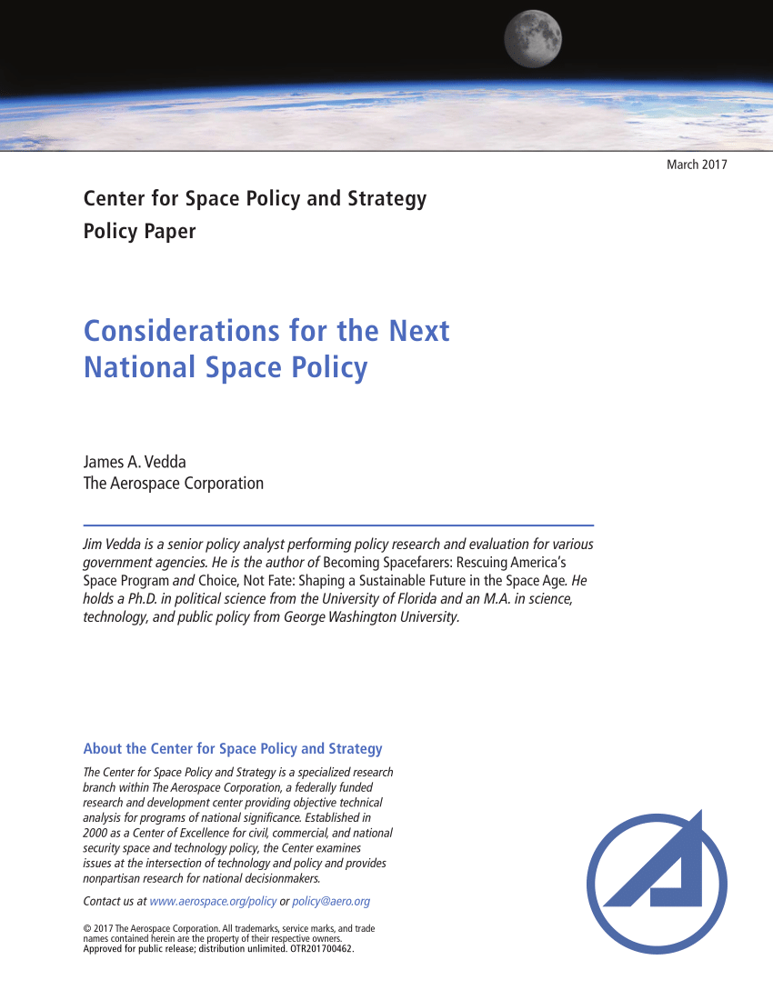 (PDF) Considerations for the Next National Space Policy