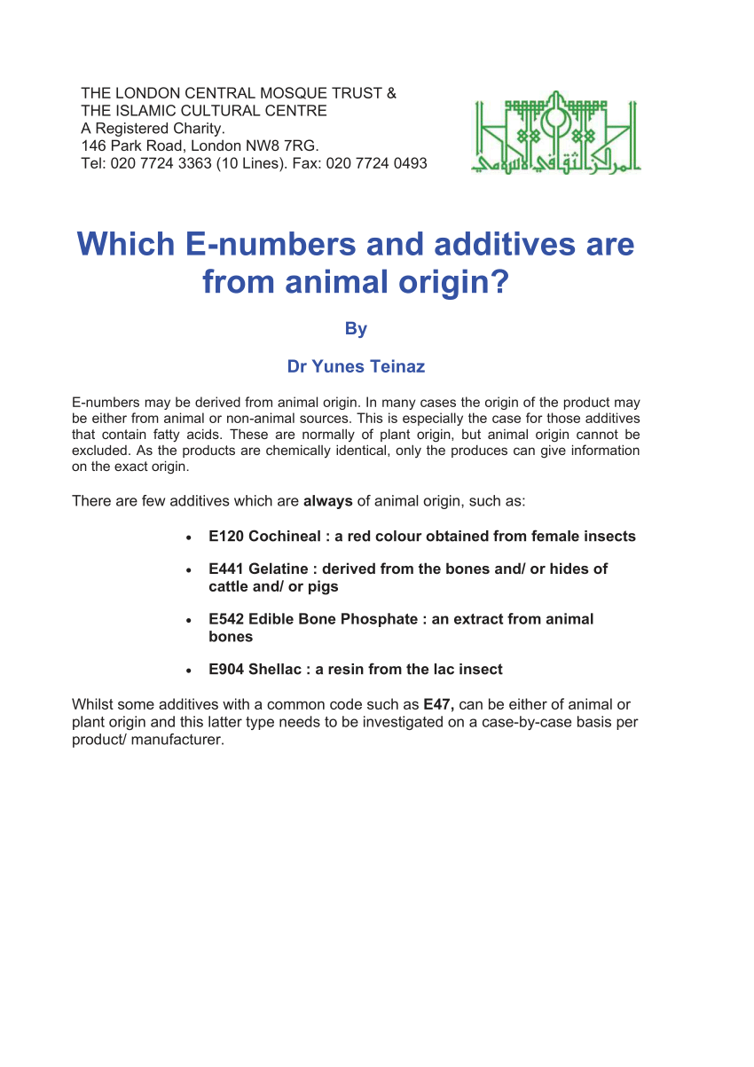 PDF) Which E-numbers and additives are from animal origin?