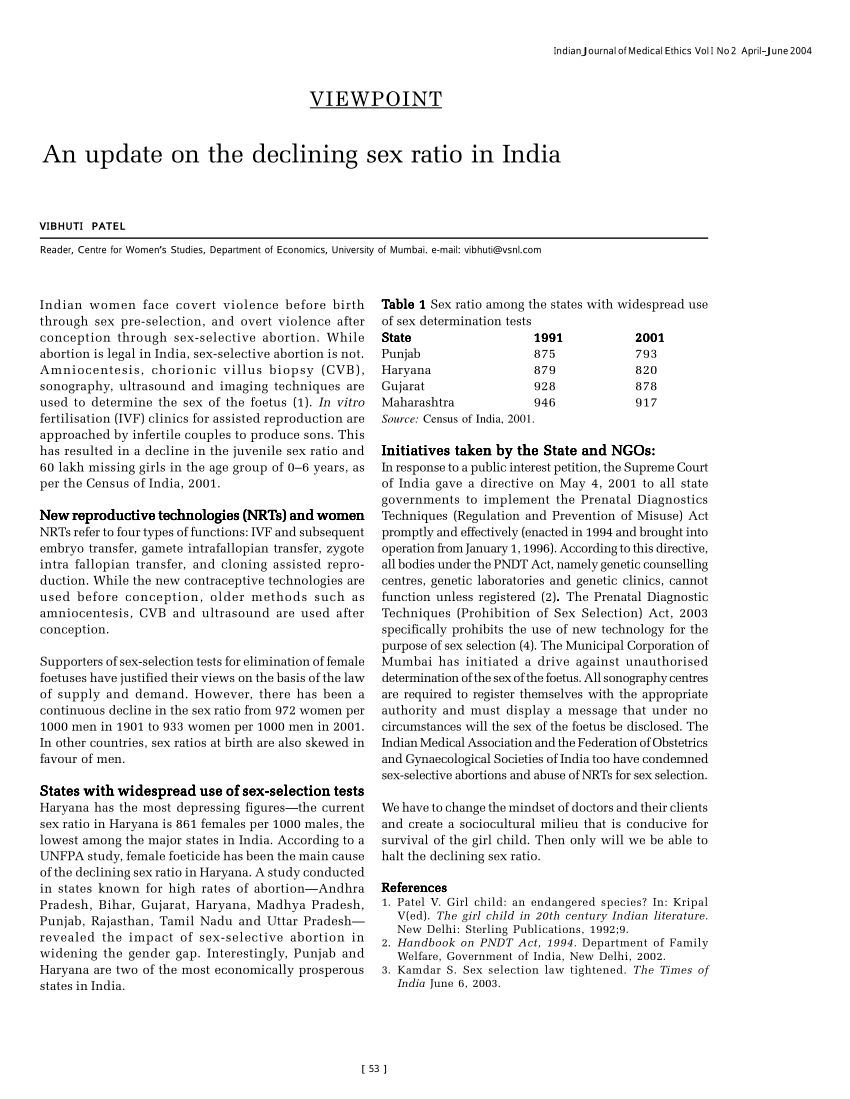 Pdf An Update On The Declining Sex Ratio In India