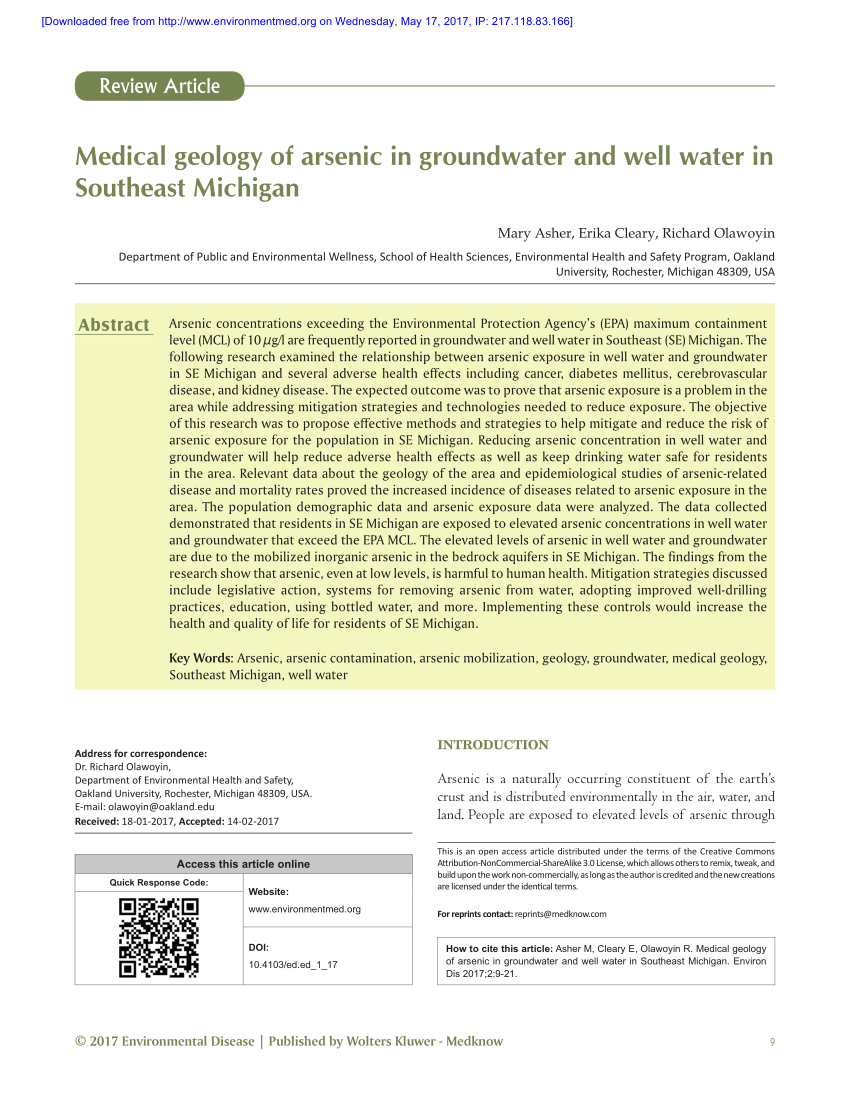 arsenic in groundwater research papers