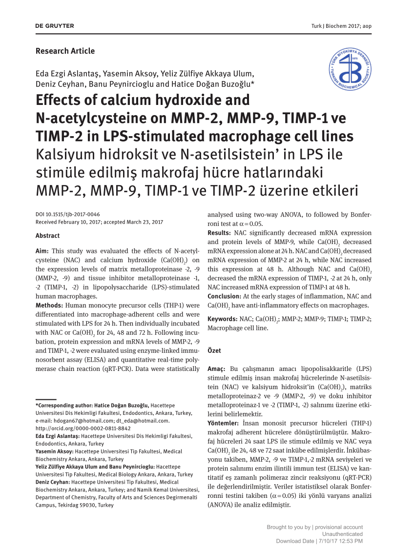 PDF Effects of calcium hydroxide and N acetylcysteine on MMP 2  