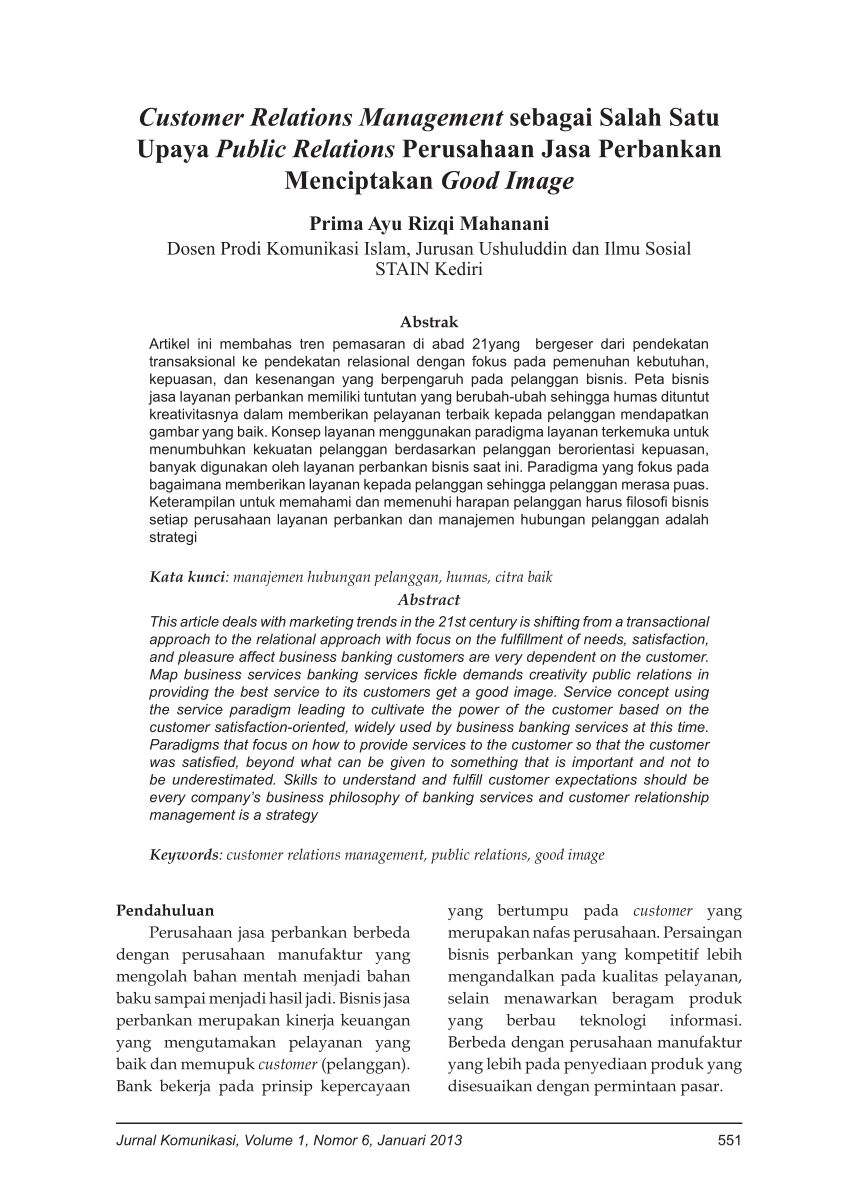 Pdf Customer Relations Management Sebagai Salah Satu Upaya