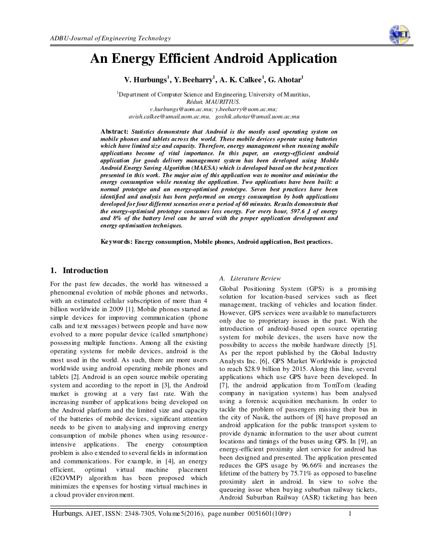 Pdf An Energy Efficient Android Application