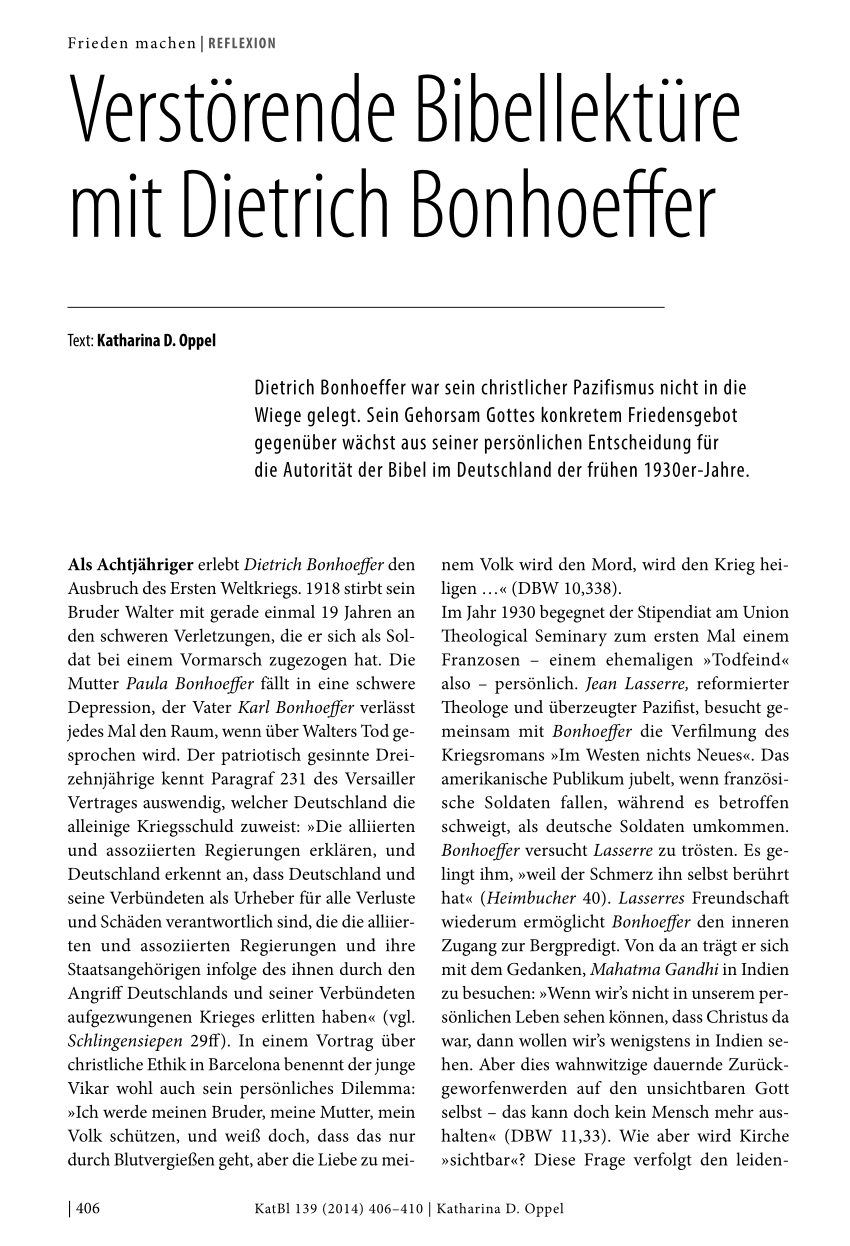 PDF Verstörende Bibellektüre mit Dietrich Bonhoeffer