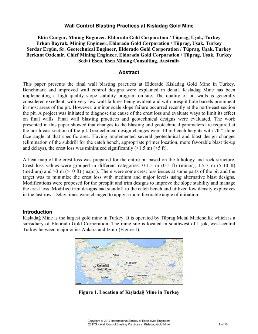 Pdf Wall Control Blasting Practices At Kisladag Gold Mine