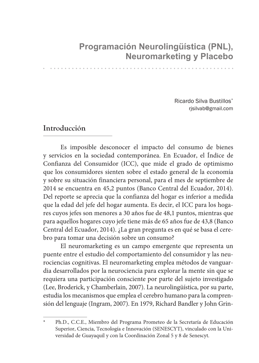 PDF) Programación Neurolingüística (PNL), Neuromarketing y Placebo