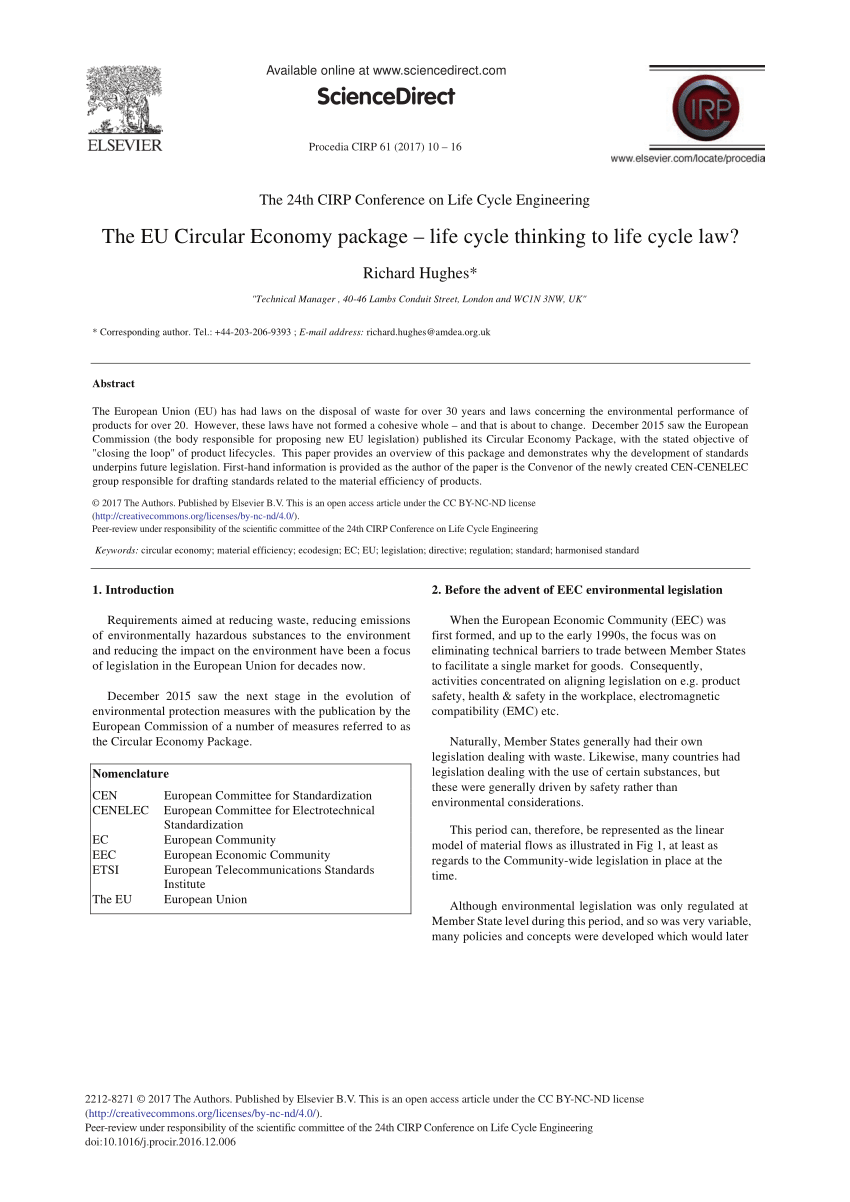 Pdf The Eu Circular Economy Package Life Cycle Thinking To Life Cycle Law