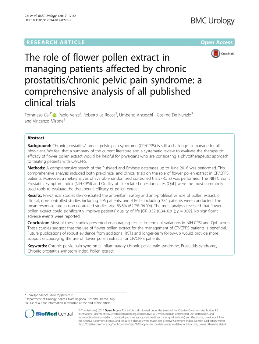 Pollen prostatitis előnyök és jellemzők vétel