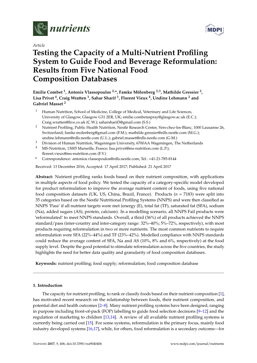 PDF) Testing the Capacity of a Multi-Nutrient Profiling System to