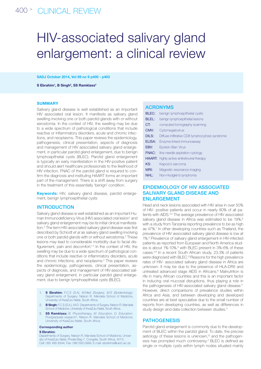 Pdf Hiv Associated Salivary Gland Enlargement A Clinical - 