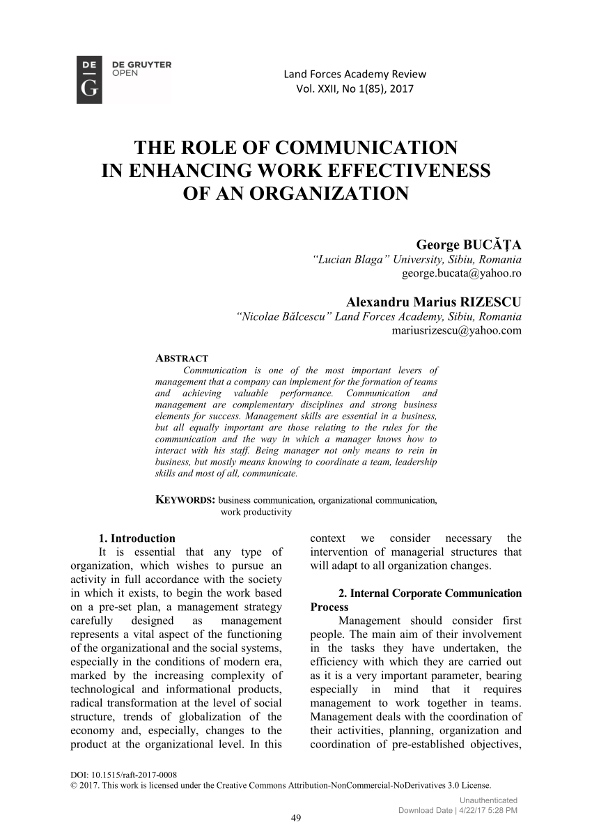 research paper on communication in organization