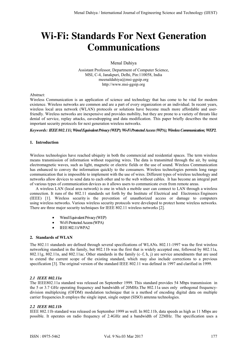 PDF) Wi-Fi: Standards For Next Generation Communications