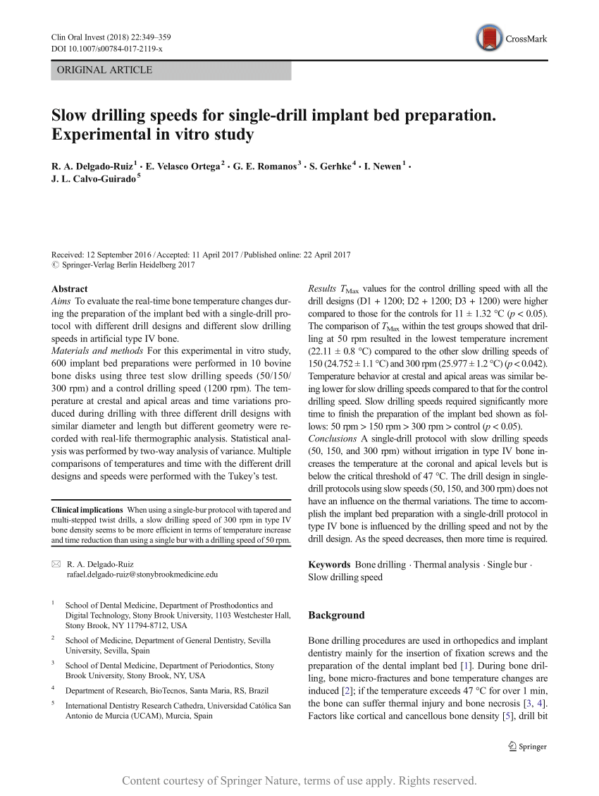 Slow Drilling Speeds For Single Drill Implant Bed Preparation Experimental In Vitro Study Request Pdf