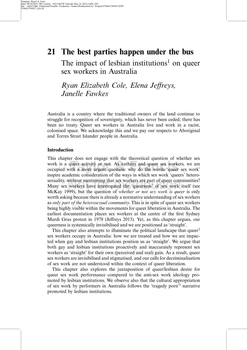 PDF) The Best Parties Happen Under the Bus: The Impact of Lesbian  Institutions on Queer Sex Workers in Australia