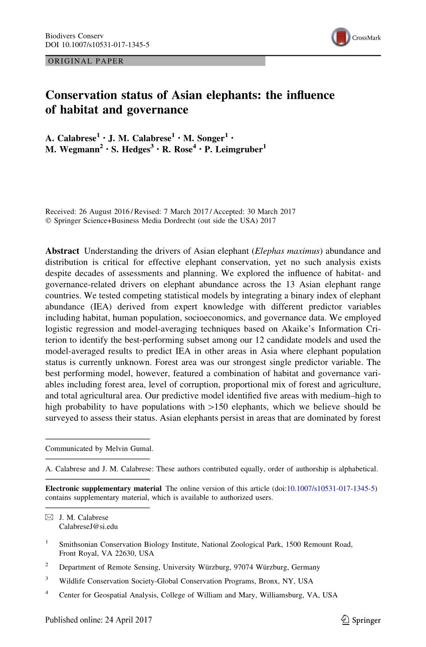 (PDF) Conservation status of Asian elephants: the influence of habitat