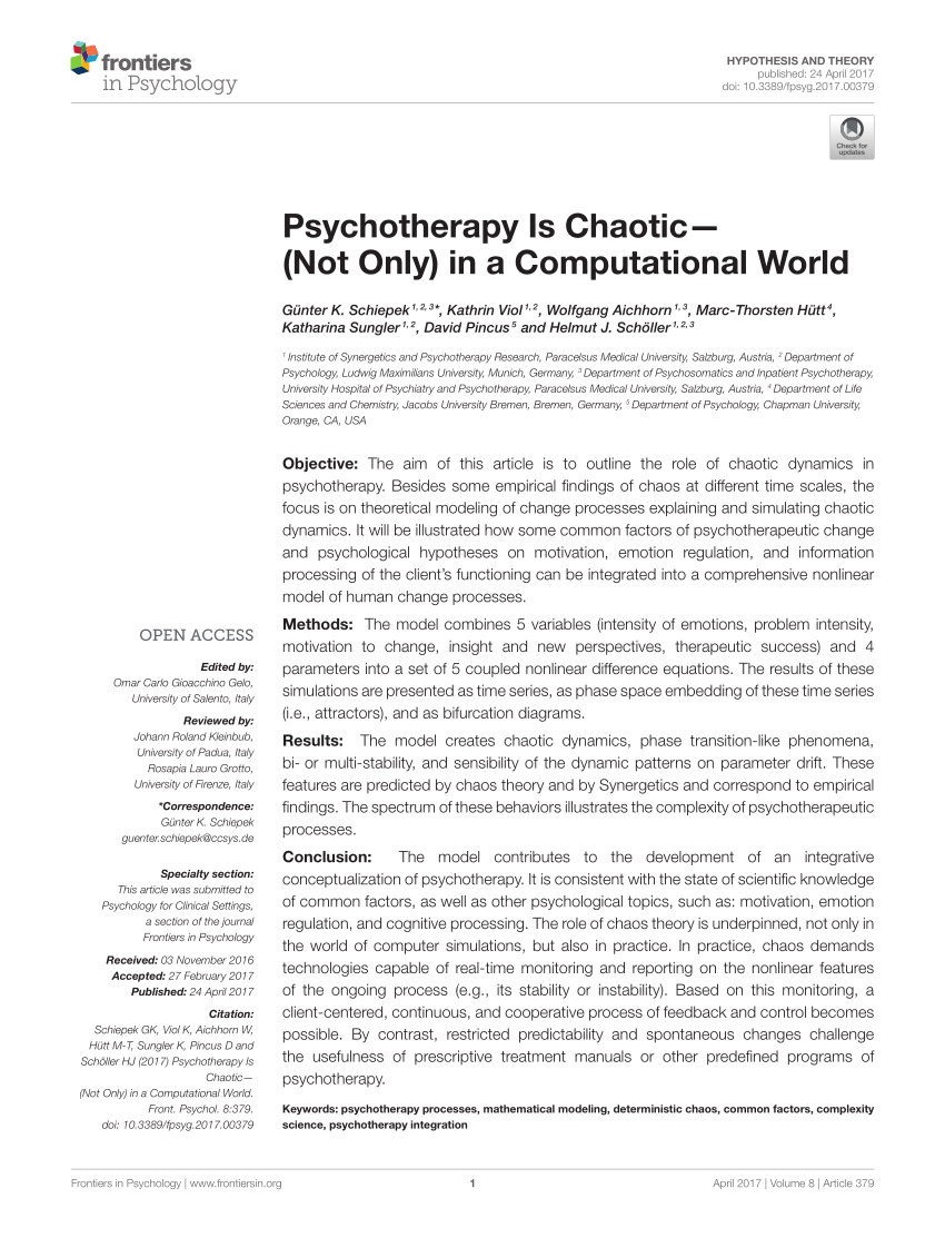 PDF) Psychotherapy Is Chaotic—(Not Only) in a Computational World