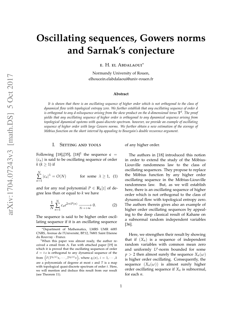 Pdf Oscillating Sequences Gowers Norms And Sarnak S Conjecture