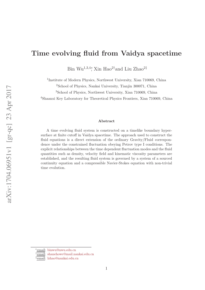 Pdf Time Evolving Fluid From Vaidya Spacetime