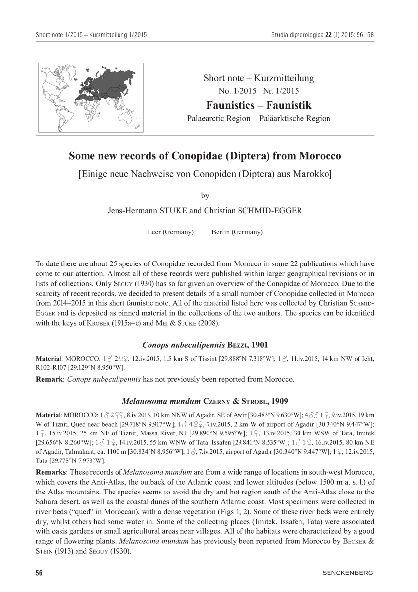 Pdf Some New Records Of Conopidae Diptera From Morocco