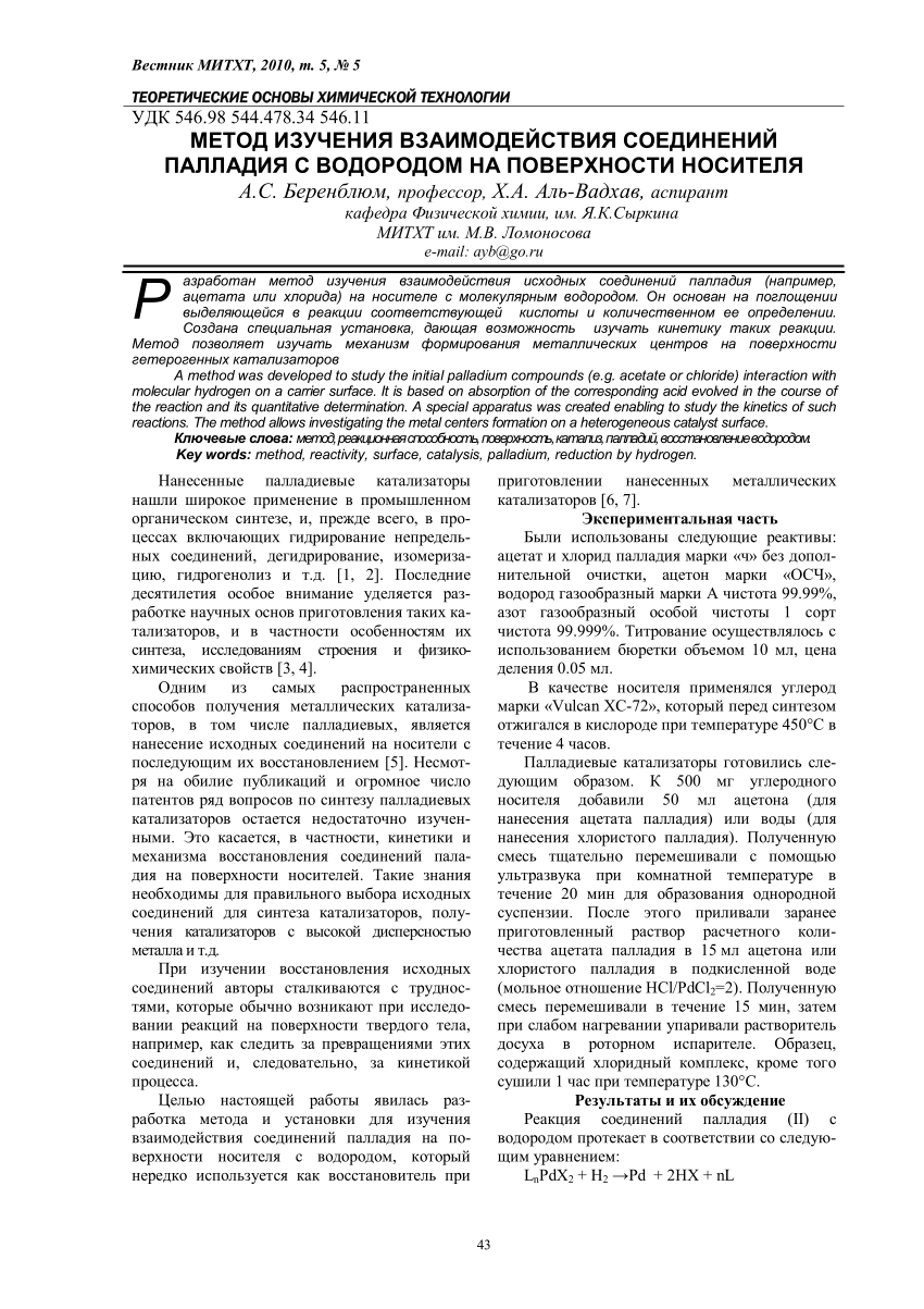 PDF) МЕТОД ИЗУЧЕНИЯ ВЗАИМОДЕЙСТВИЯ СОЕДИНЕНИЙ ПАЛЛАДИЯ С ВОДОРОДОМ НА  ПОВЕРХНОСТИ НОСИТЕЛЯ