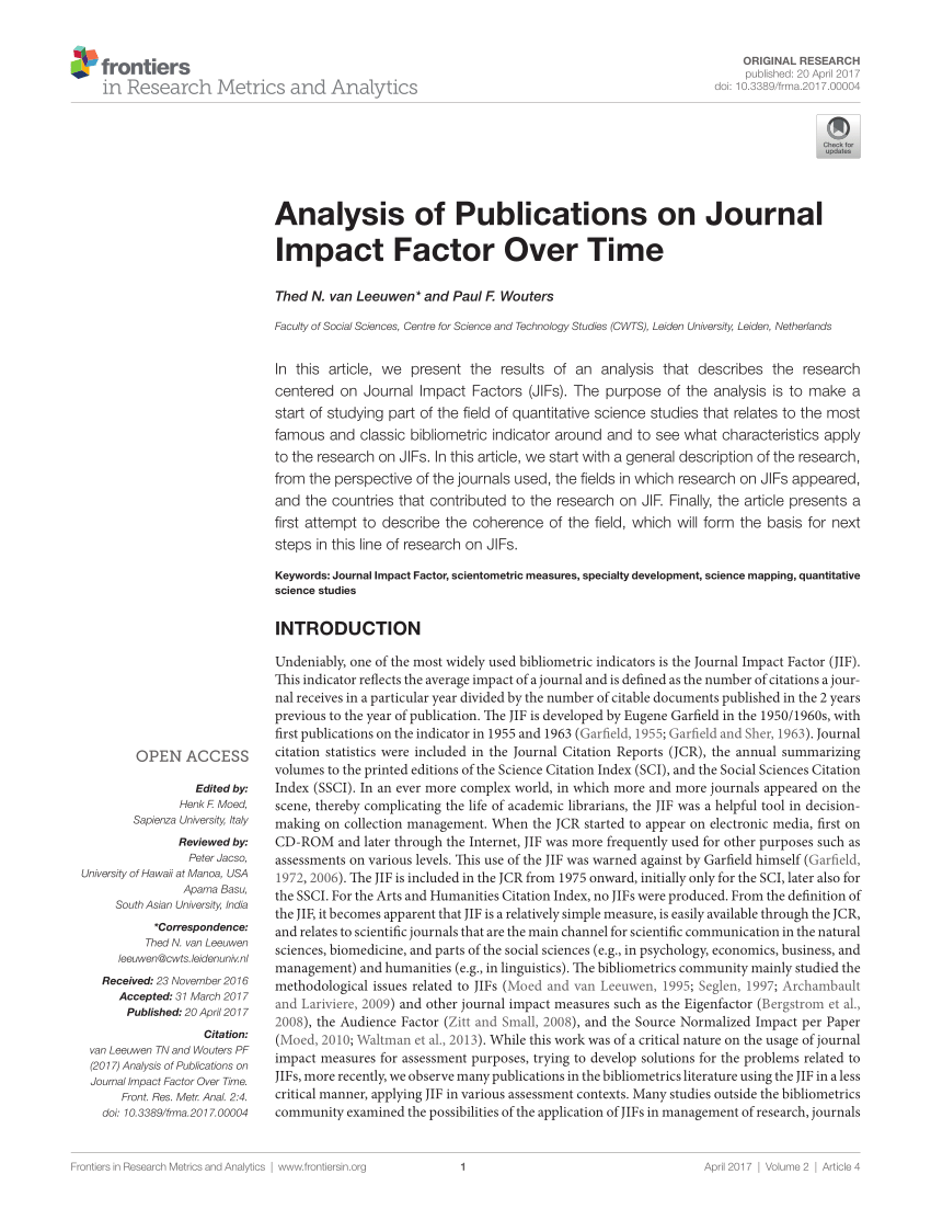 (PDF) Analysis of Publications on Journal Impact Factor Over Time