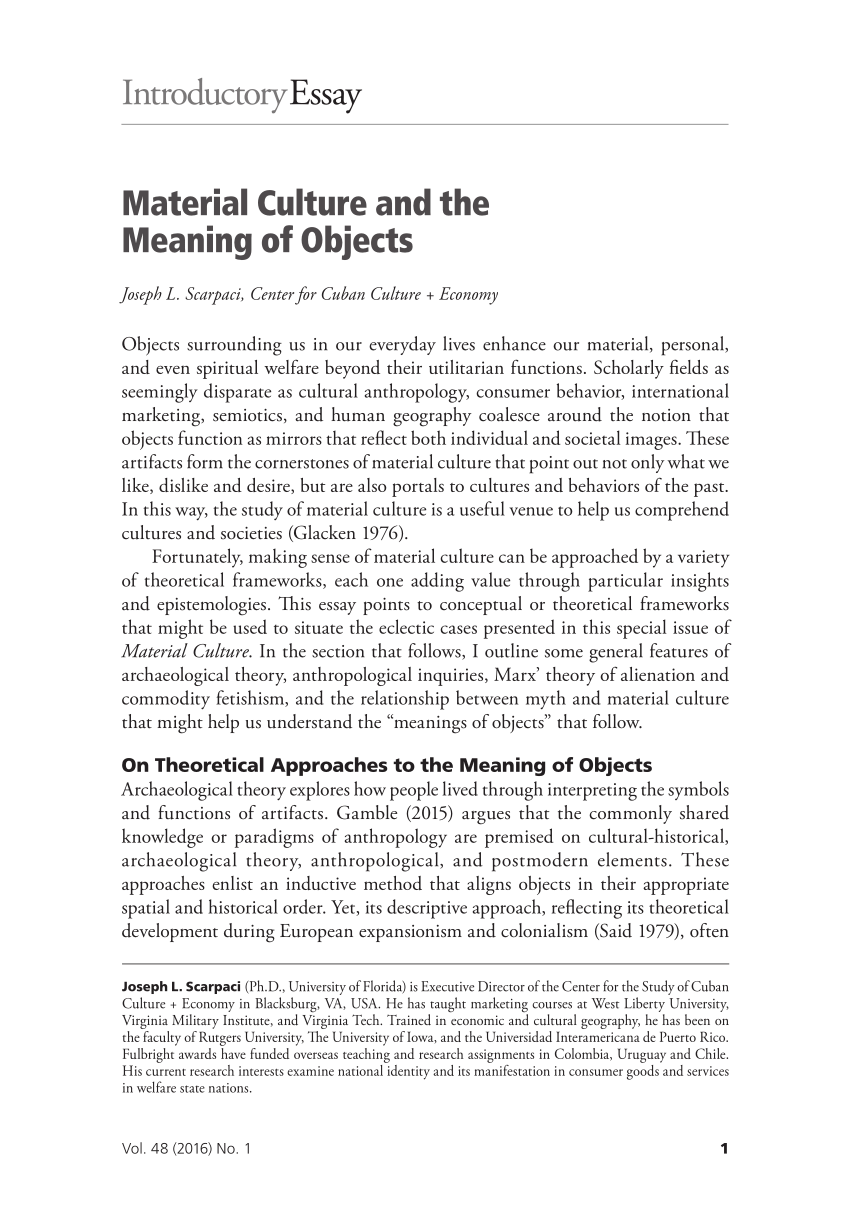 (PDF) Introductory Essay Material Culture and the Meaning of Objects