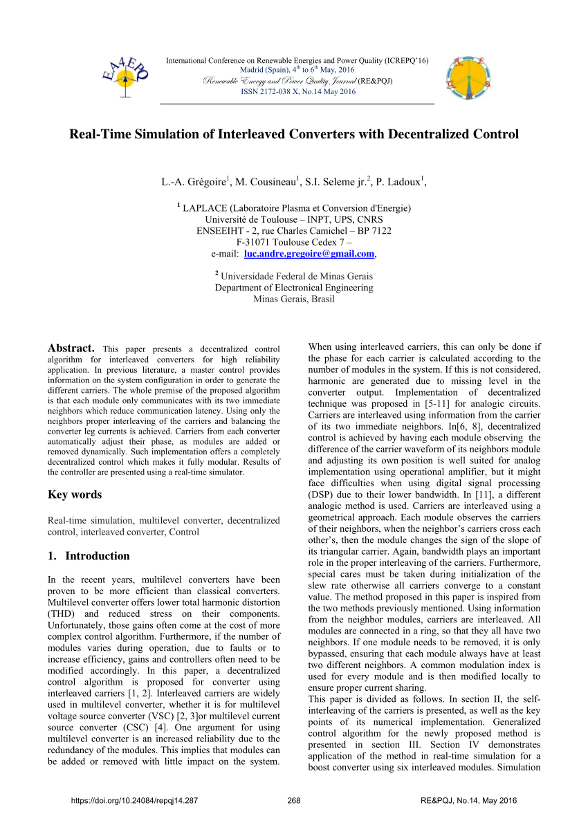 Pdf Real Time Simulation Of Interleaved Converters With Decentralized Control