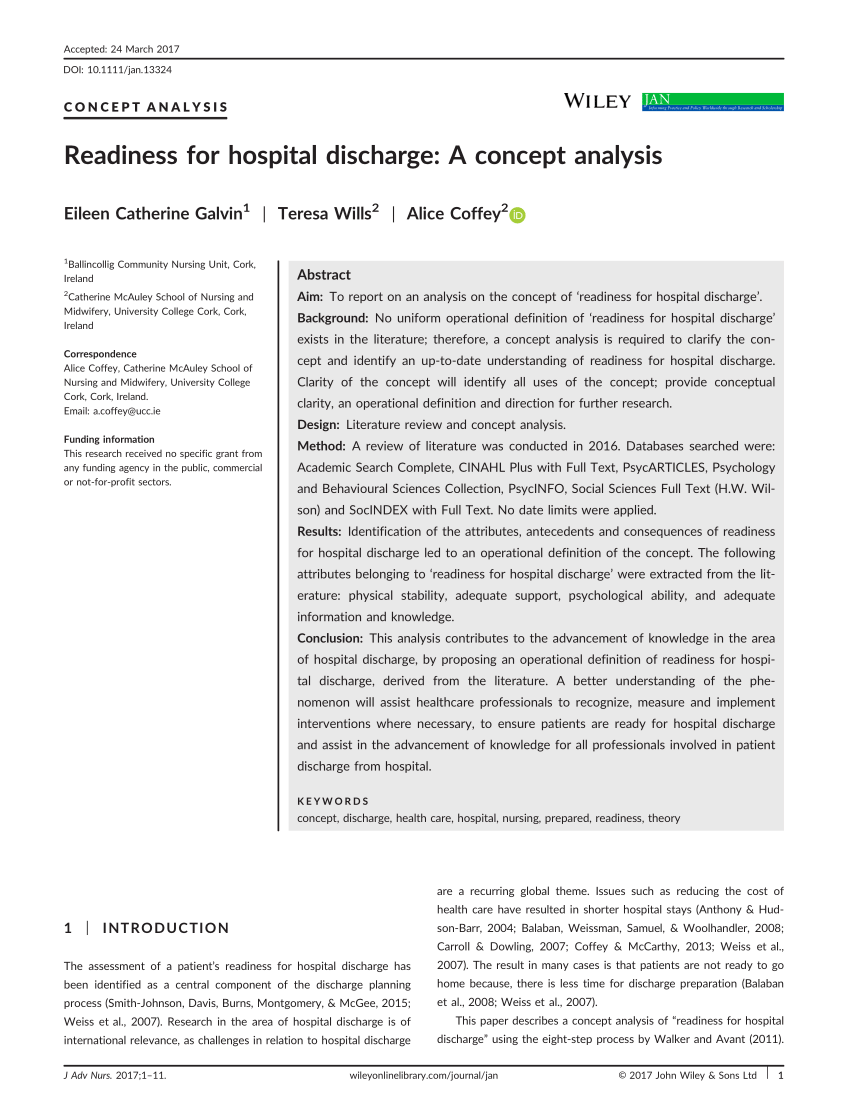 Pdf Readiness For Hospital Discharge A Concept Analysis