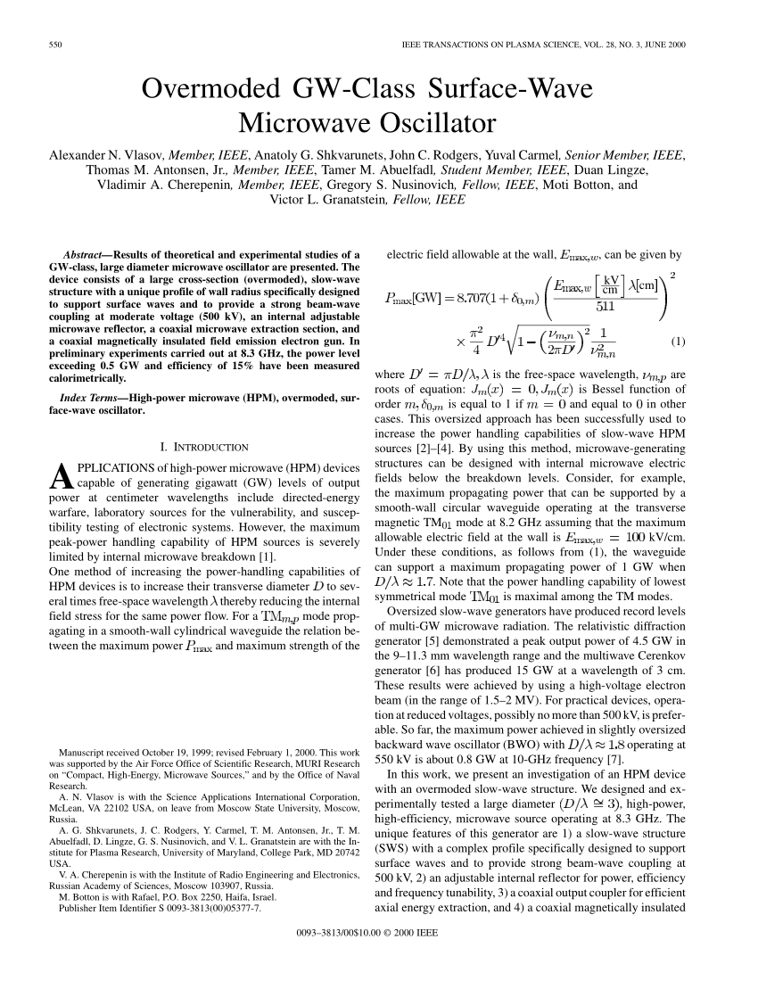 (PDF) Overmoded GW-class surface-wave microwave oscillator