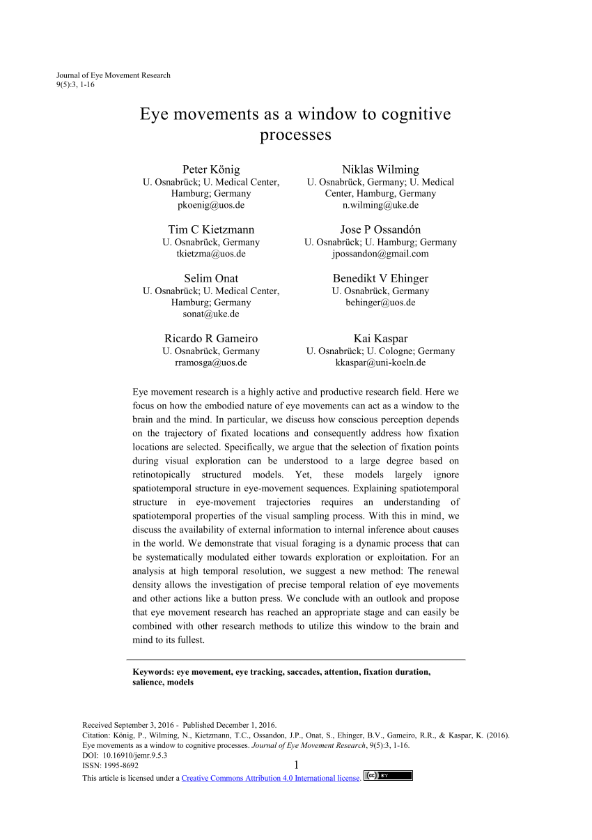 Pdf Eye Movements As A Window To Cognitive Processes