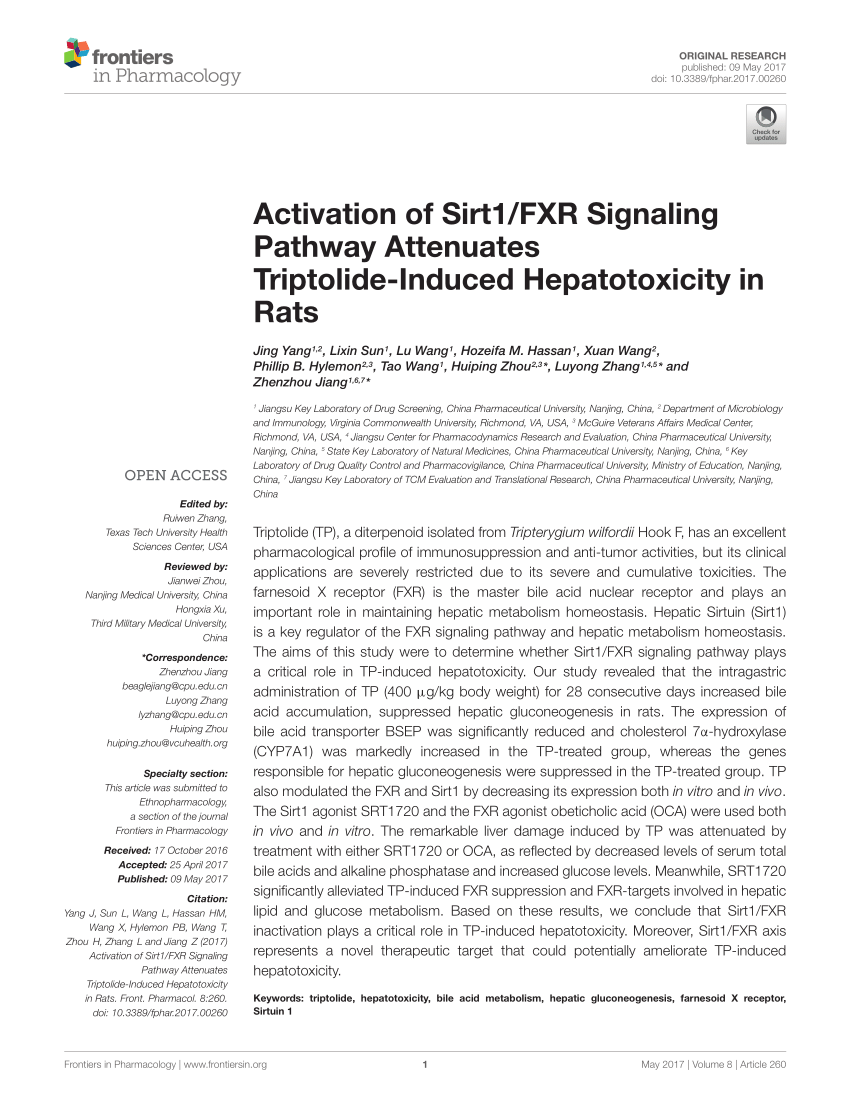 PDF) Activation of Sirt1/FXR Signaling Pathway Attenuates 