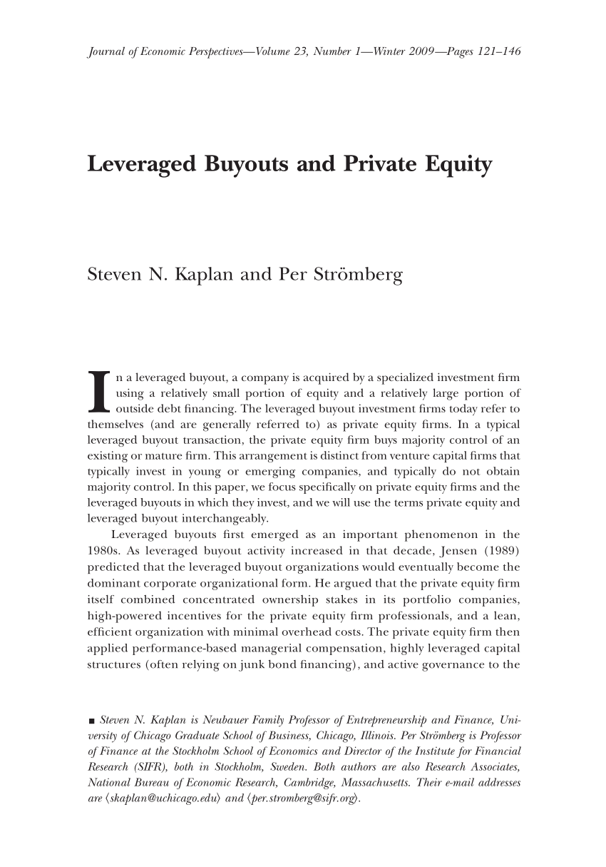 Pdf Leveraged Buyouts And Private Equity